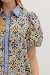 Blue Diamond Floral Blouse