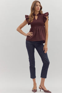 Smocked Maroon Ruffled Top