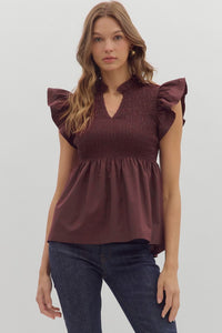 Smocked Maroon Ruffled Top
