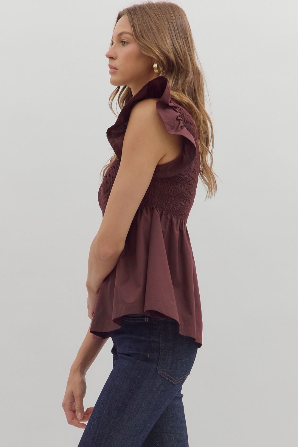 Smocked Maroon Ruffled Top