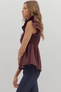 Smocked Maroon Ruffled Top