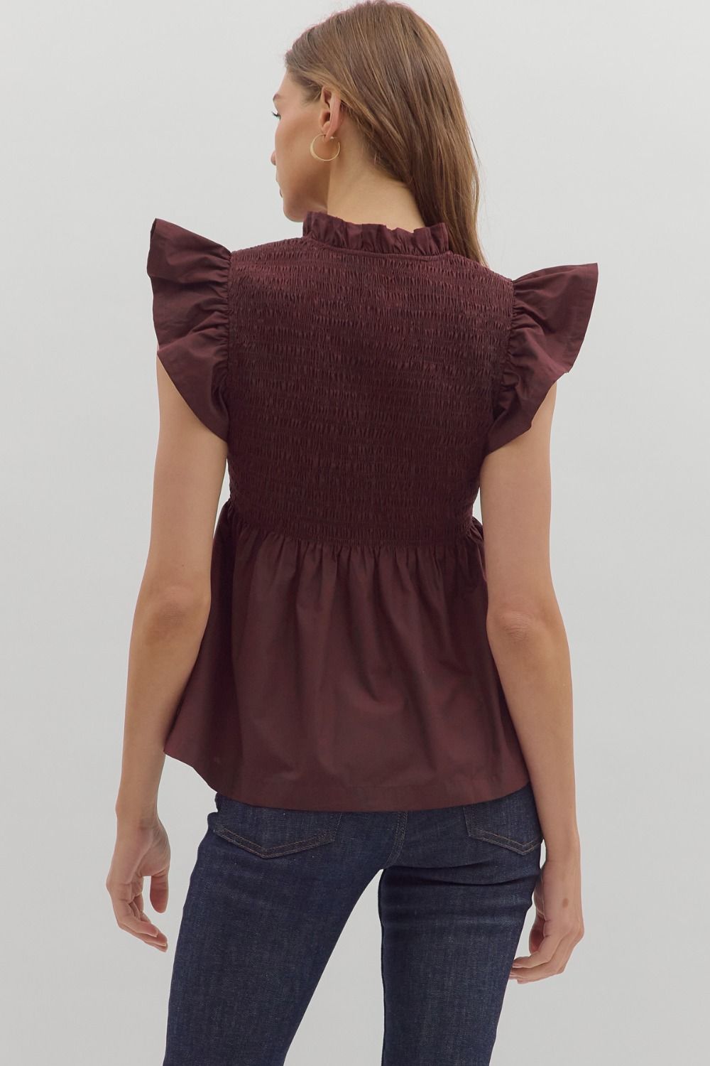 Smocked Maroon Ruffled Top