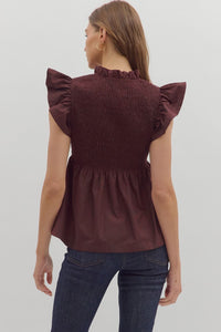 Smocked Maroon Ruffled Top