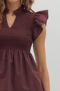 Smocked Maroon Ruffled Top