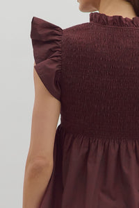 Smocked Maroon Ruffled Top