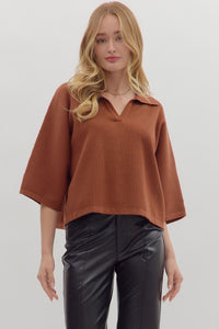 The Townes Collared Top (brown)