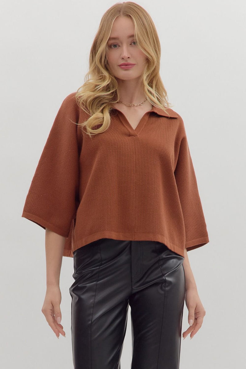 The Townes Collared Top (brown)