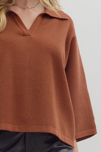 The Townes Collared Top (brown)