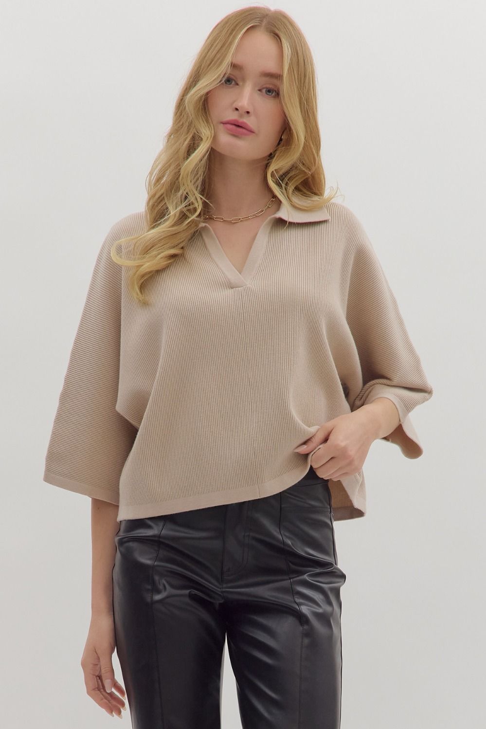 The Townes Collared Top (stone)