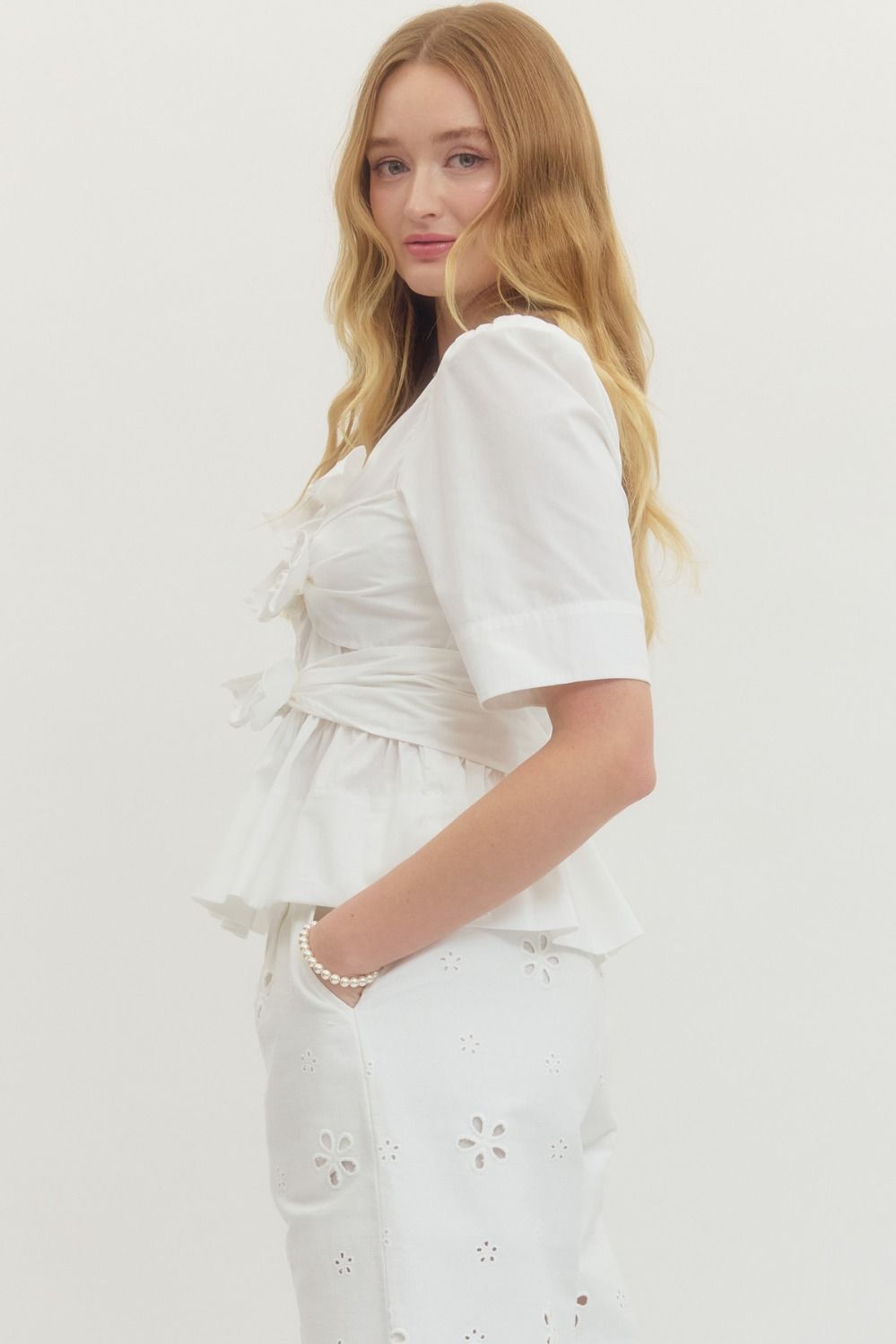 Sarah Bow Tie Top (white)