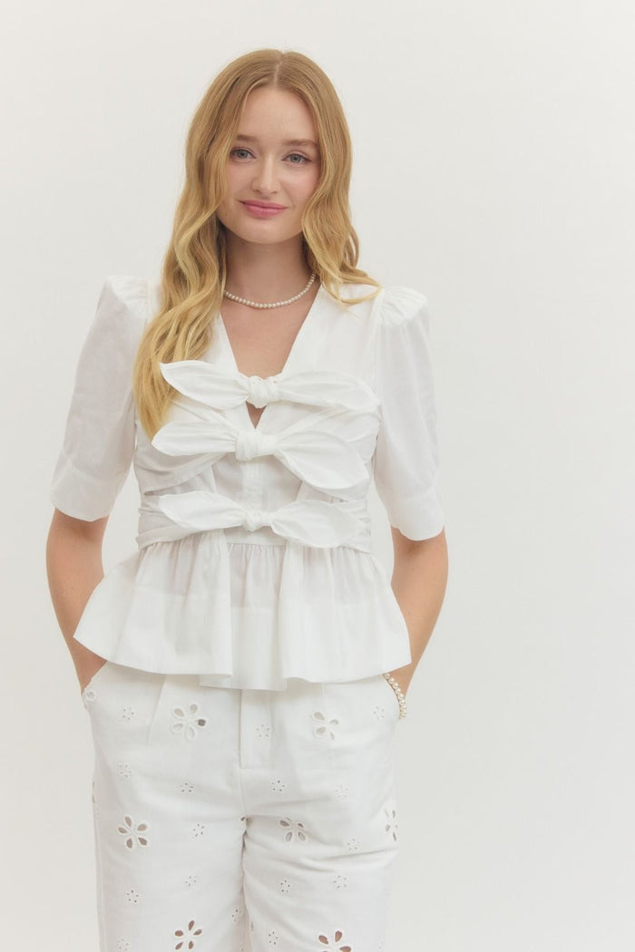 Sarah Bow Tie Top (white)