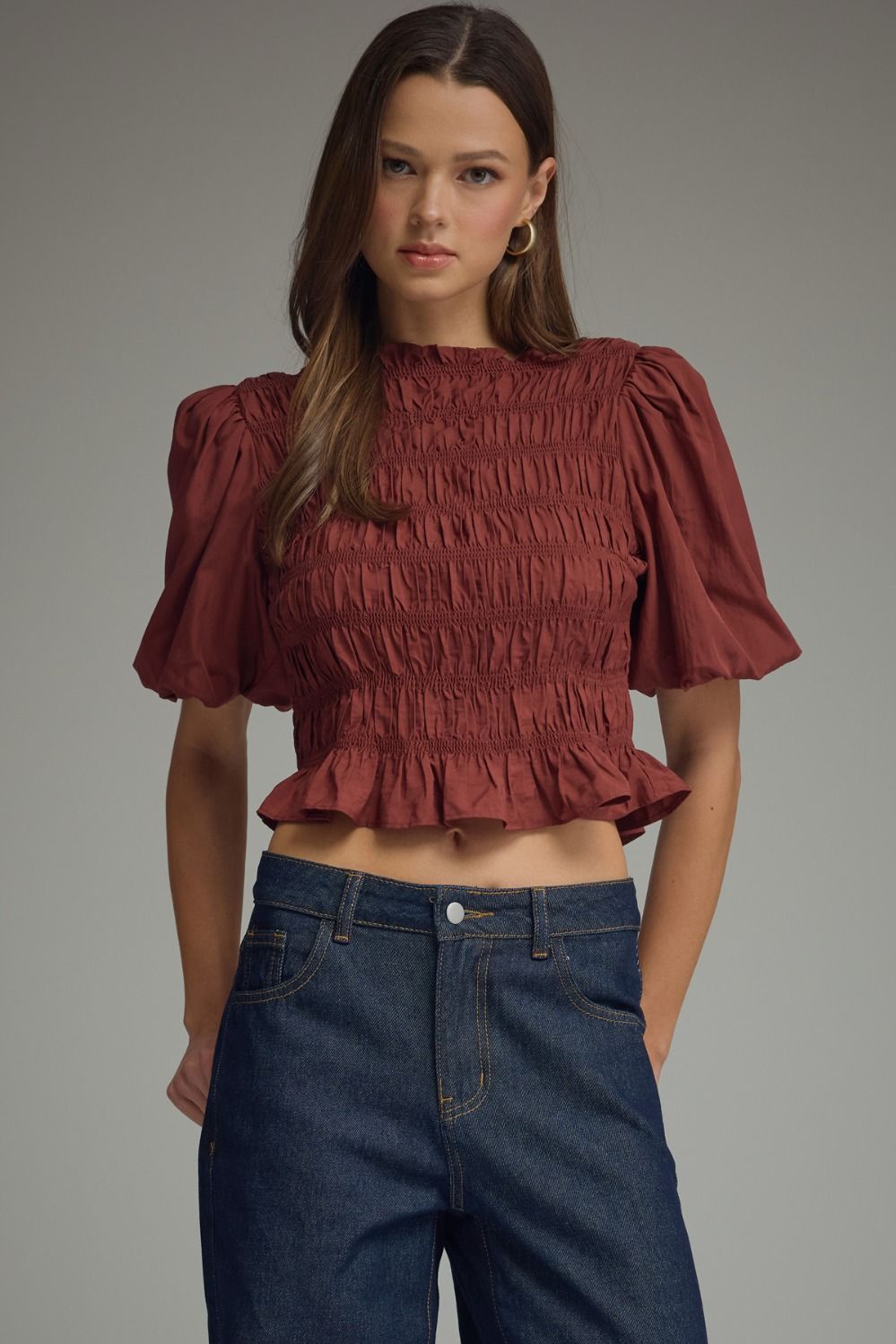 Peyton Puff Sleeve Blouse (maroon)