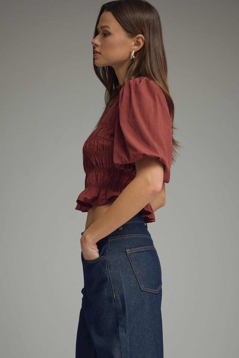 Peyton Puff Sleeve Blouse (maroon)