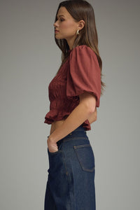 Peyton Puff Sleeve Blouse (maroon)