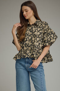 Archer Floral Babydoll Top (black)