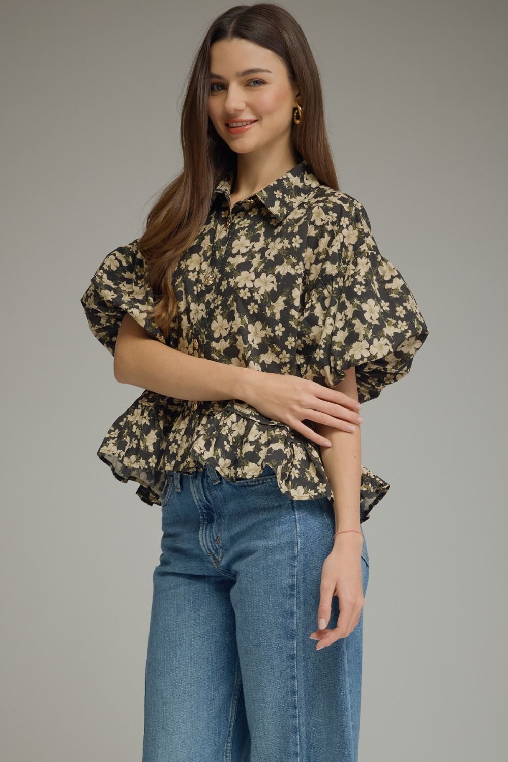 Archer Floral Babydoll Top (black)