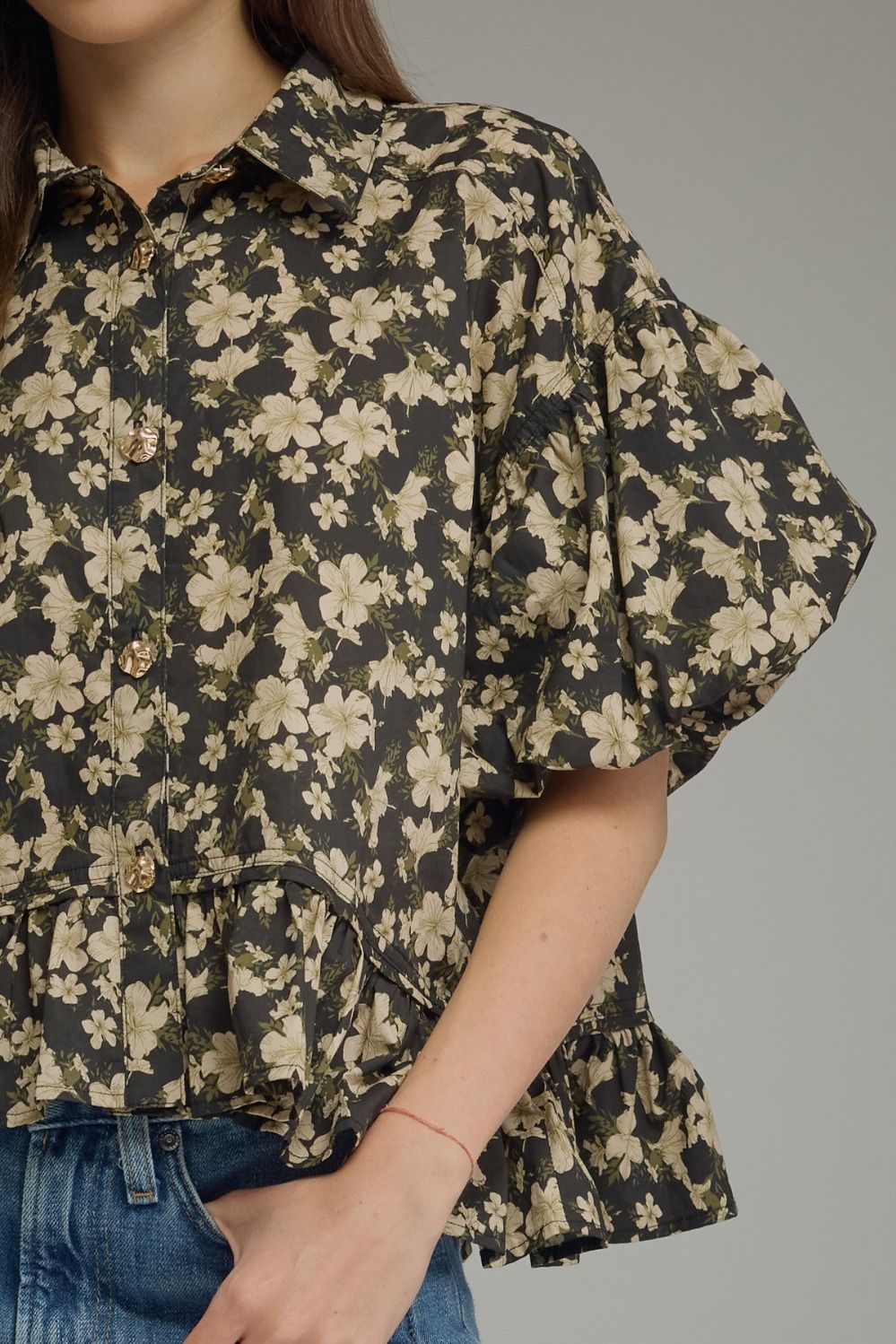 Archer Floral Babydoll Top (black)