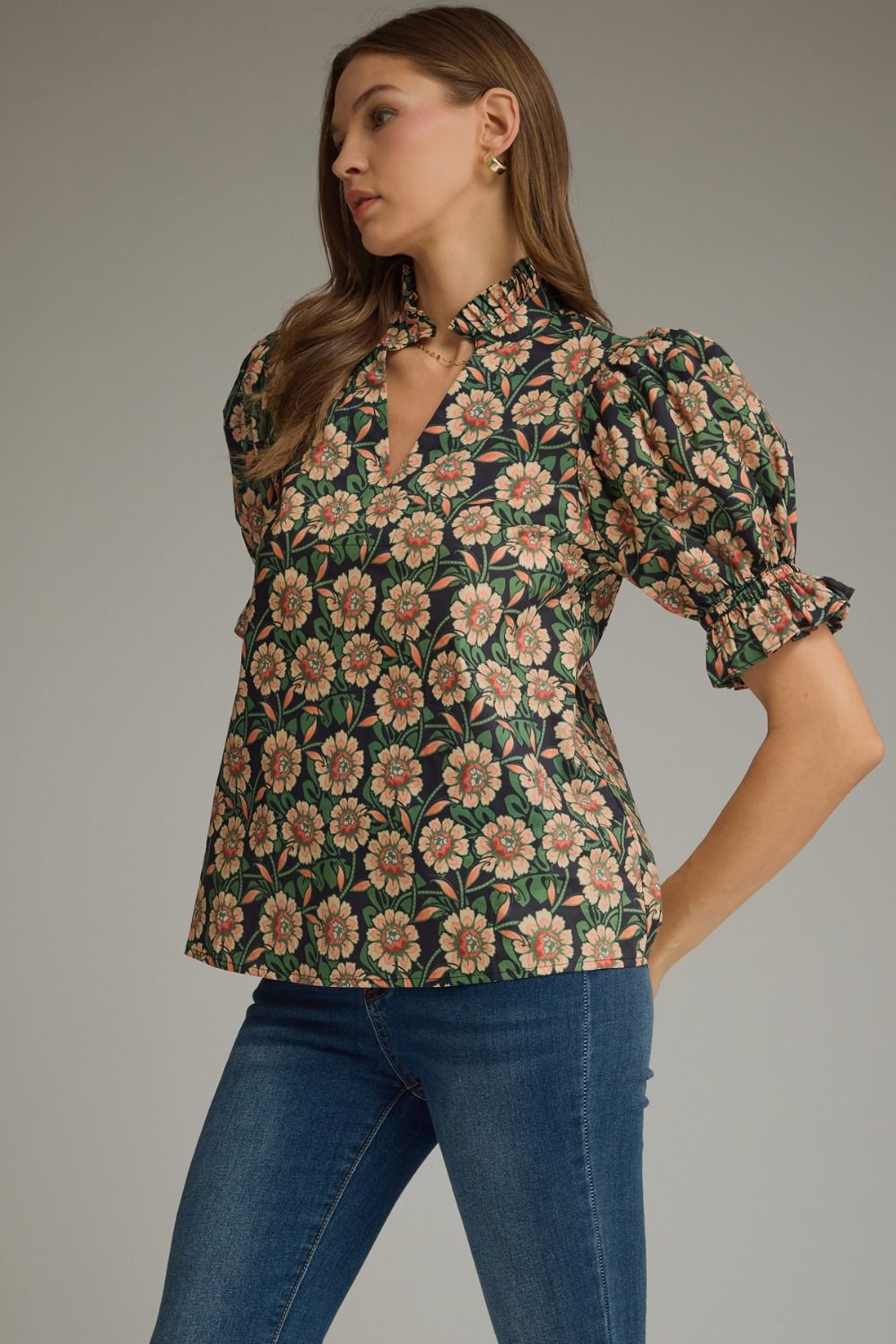 Mila Green Floral Blouse