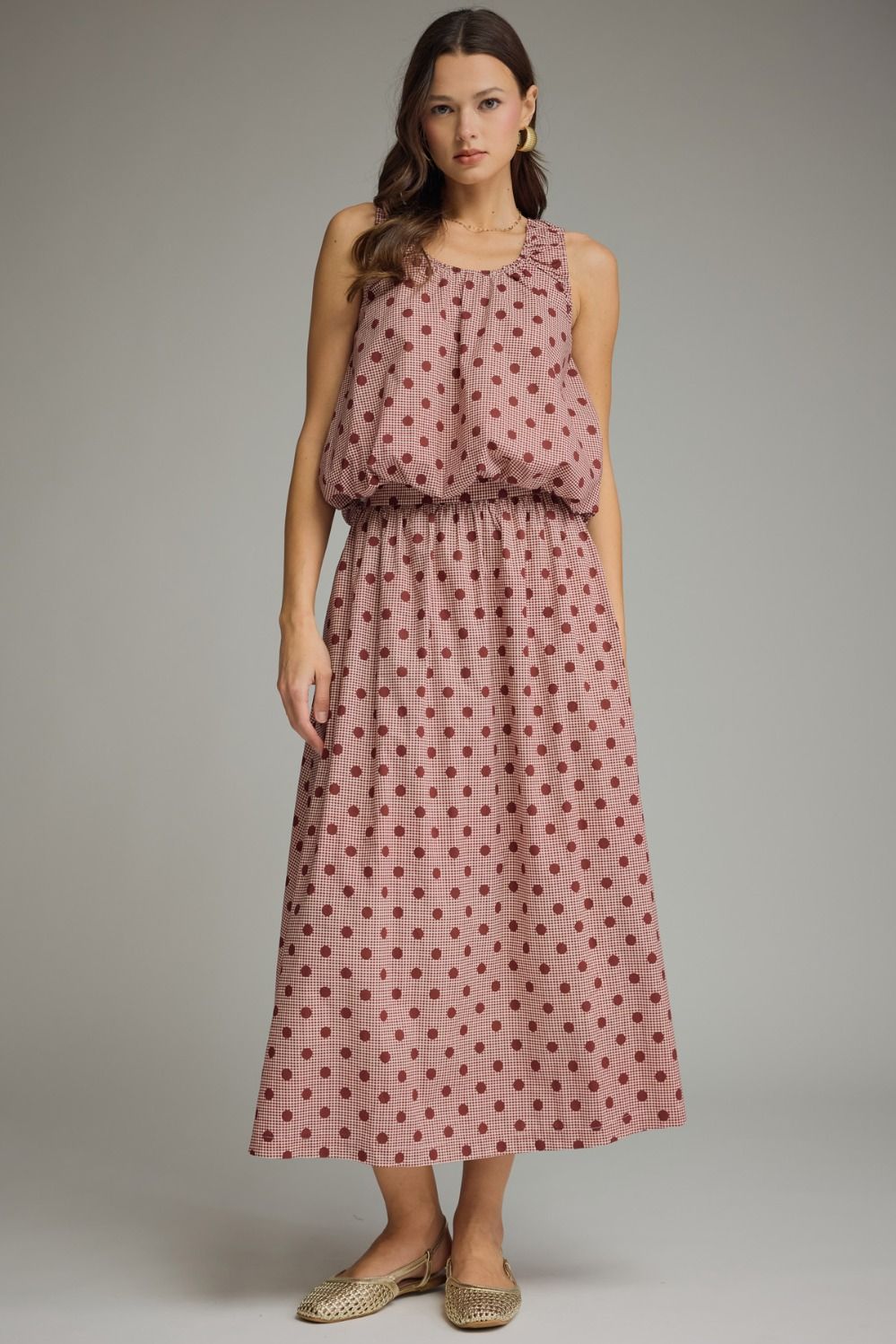PREORDER Gingham Polka Dot Tank (burgundy)