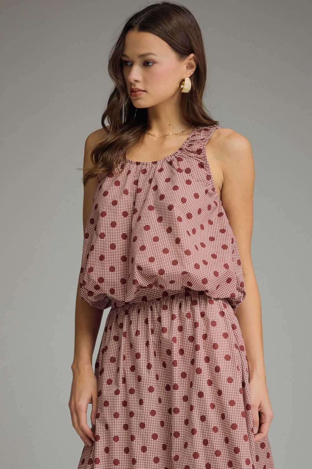 PREORDER Gingham Polka Dot Tank (burgundy)