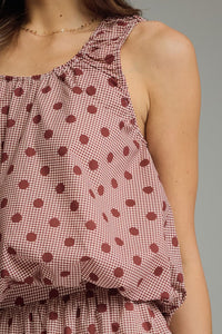 PREORDER Gingham Polka Dot Tank (burgundy)