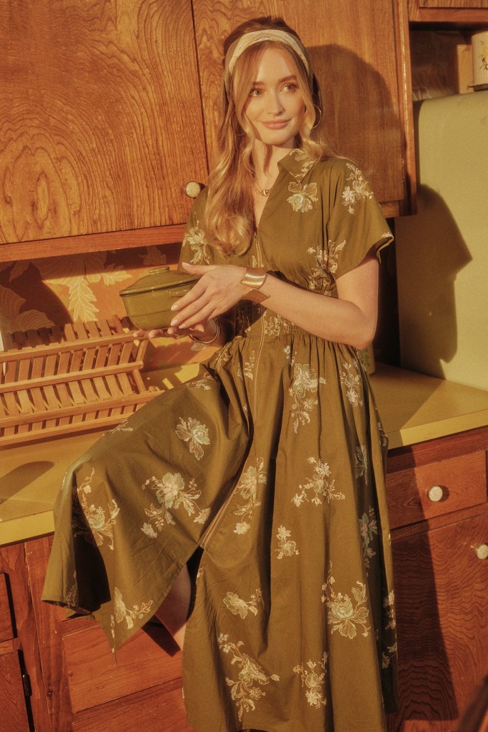 Margeaux Floral Midi Dress (olive)