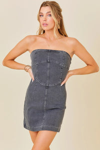 Faded Black Denim Tube Dress