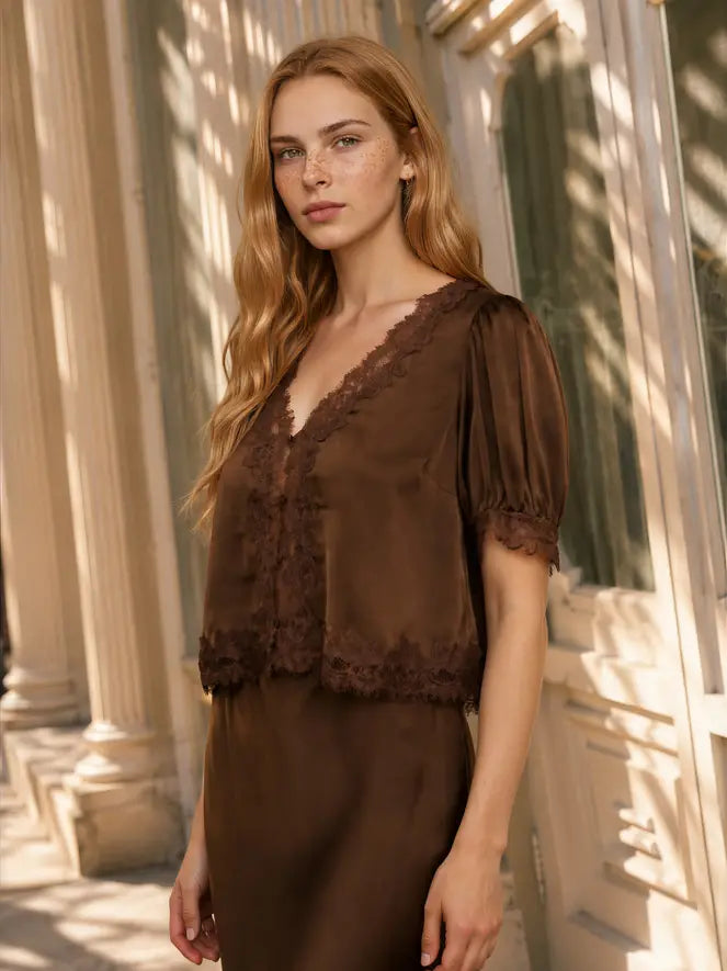 Annalise Satin Top (chocolate) - GEORGE-MARY'S
