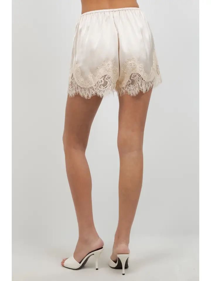 Champagne Satin Lace Shorts