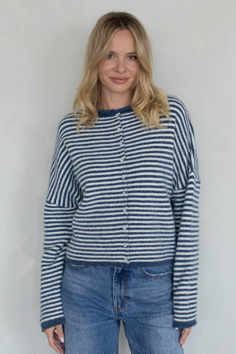 PREORDER The Piper Cardigan (denim stripe)