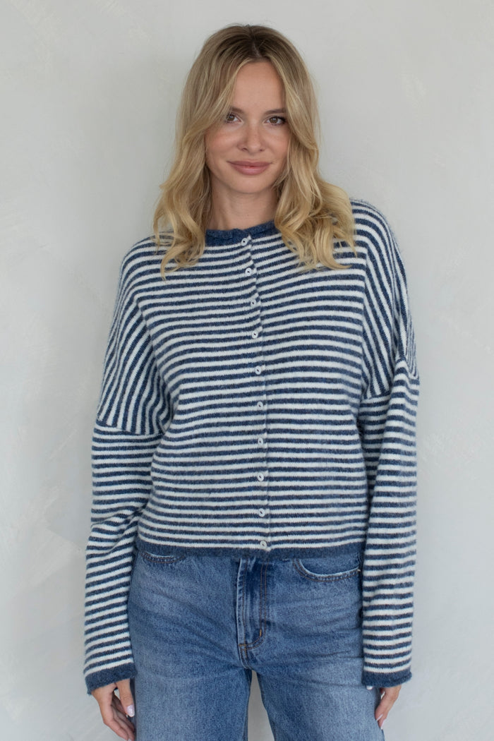 PREORDER The Piper Cardigan (denim stripe)