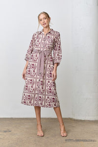 Adeleine Floral Shirt Dress (cream/wine)