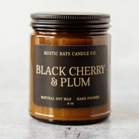 Black Cherry & Plum Soy Candle - 9 oz Amber Jar - Home Decor