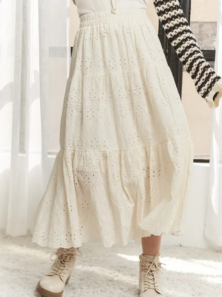 Eyelet Maxi Skirt (beige)