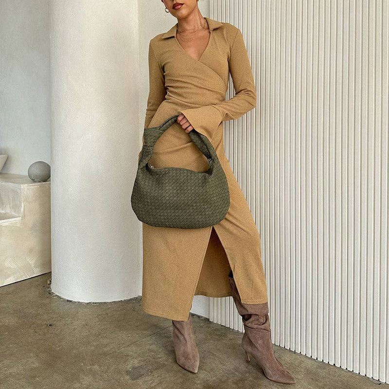 Brigitte Mushroom Recycled Vegan Suede Shoulder Bag