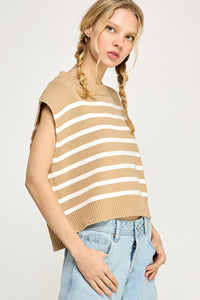 Casual Comfy Sweater Vest Tank (taupe stripe)