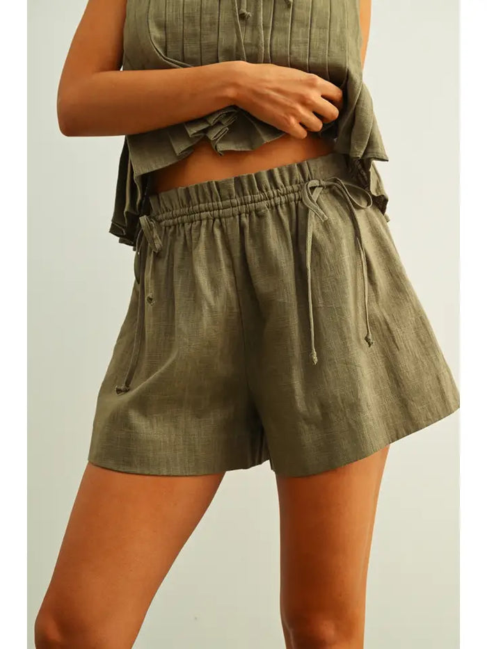Beckett Side Tie Shorts (olive) - GEORGE-MARY'S