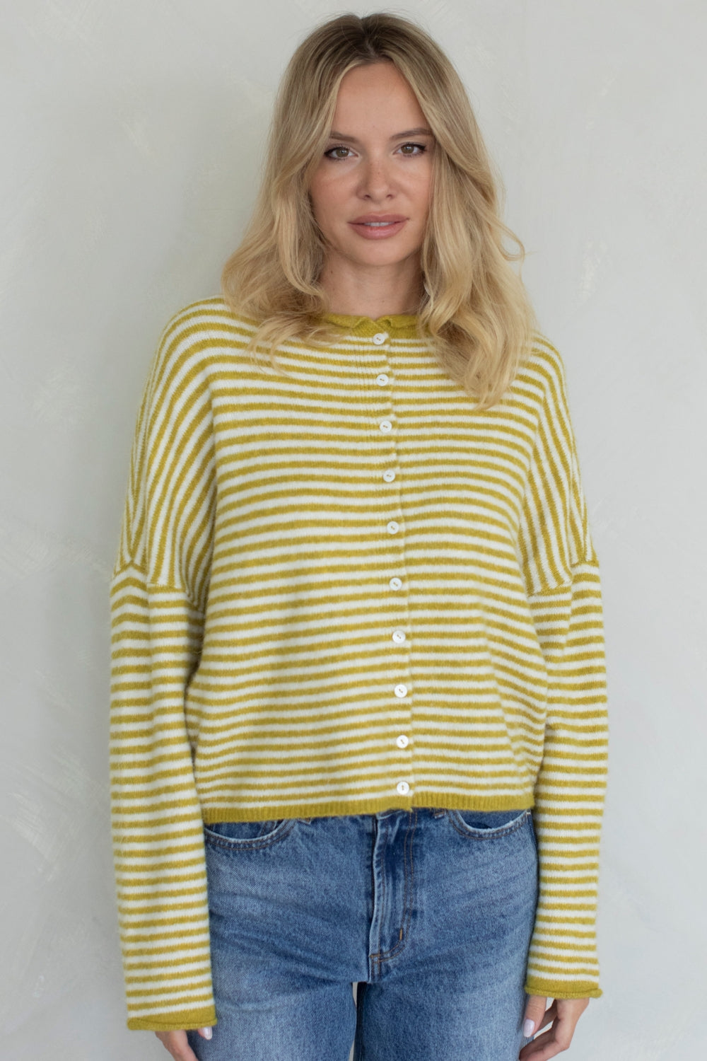 PREORDER The Piper Cardigan (dijon yellow stripe)