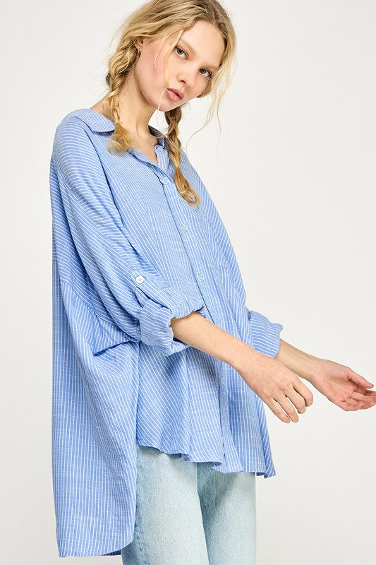 Preston Button Up Shirt (blue and white)