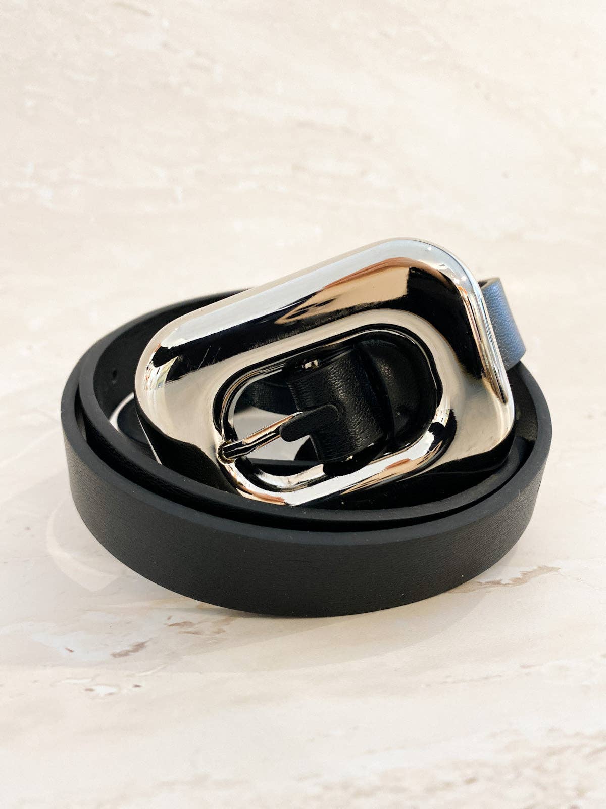 Chain Buckle PU Skinny Belt - GEORGE-MARY'S