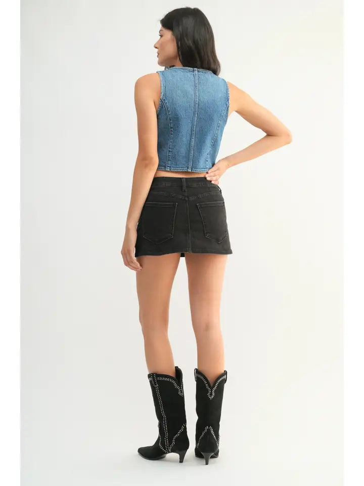 Washed Denim Skort (black)