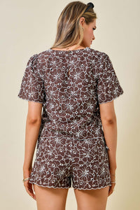 Embroidered Floral Blouse (brown)