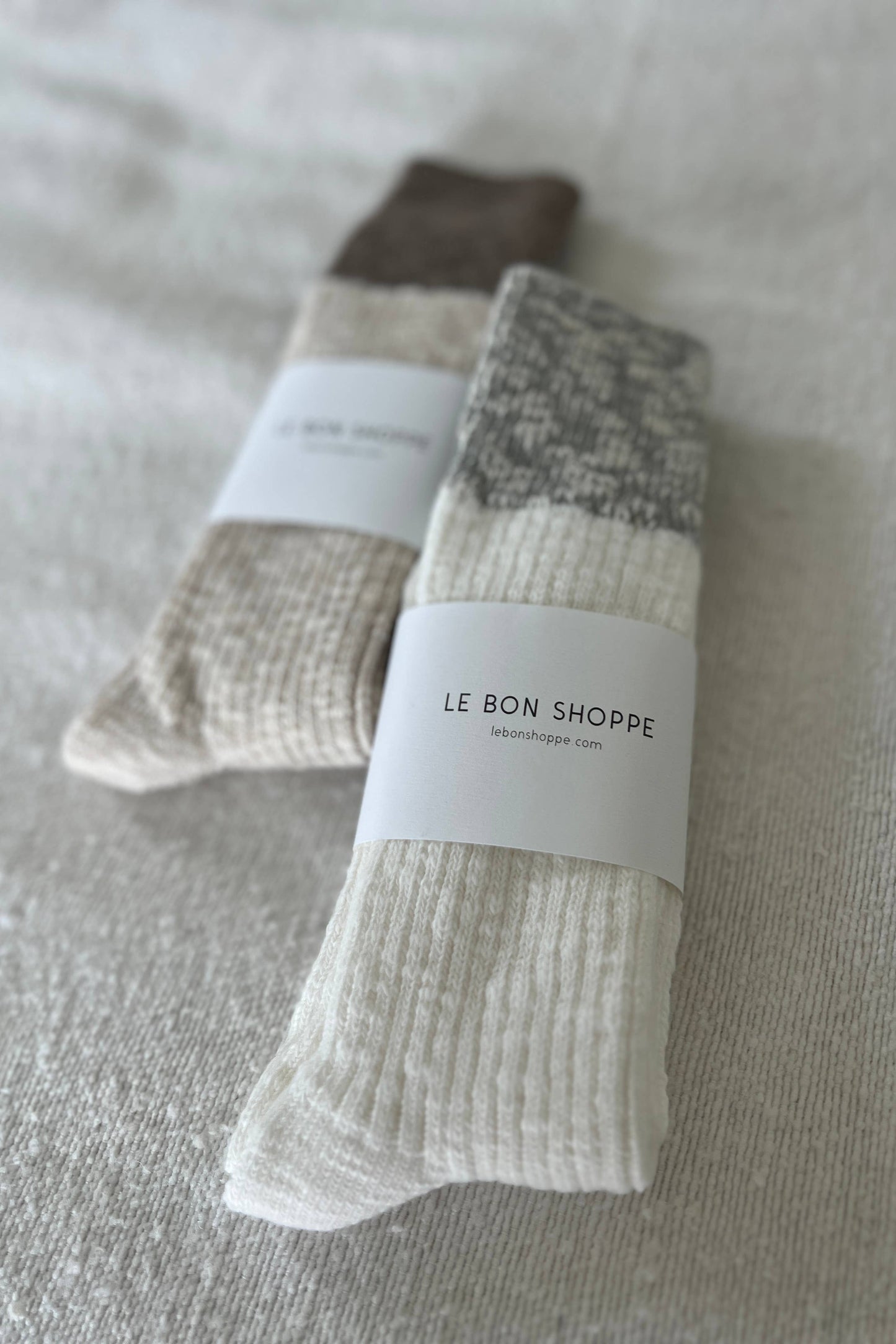 Color Block Cottage Socks (white linen & heather grey)