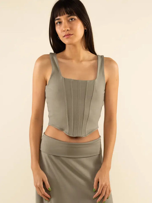 Square Neck Corset Top (sage olive)