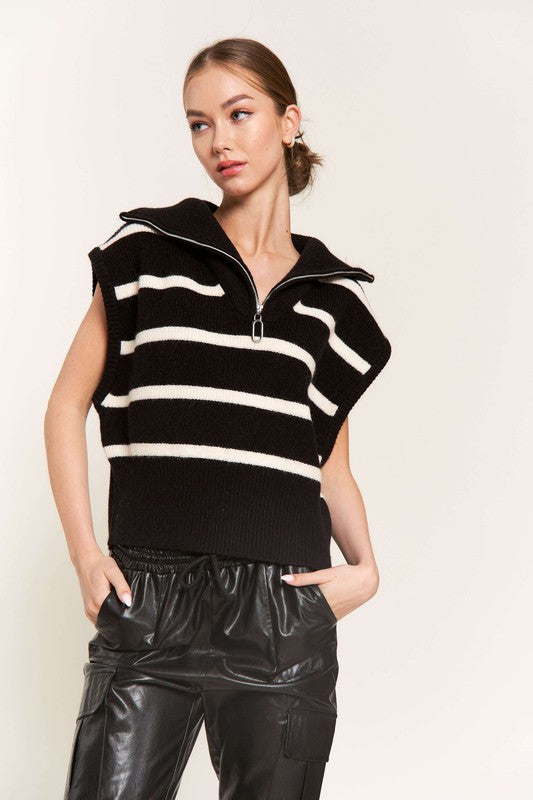 Black Collared Half Zip Sweater
