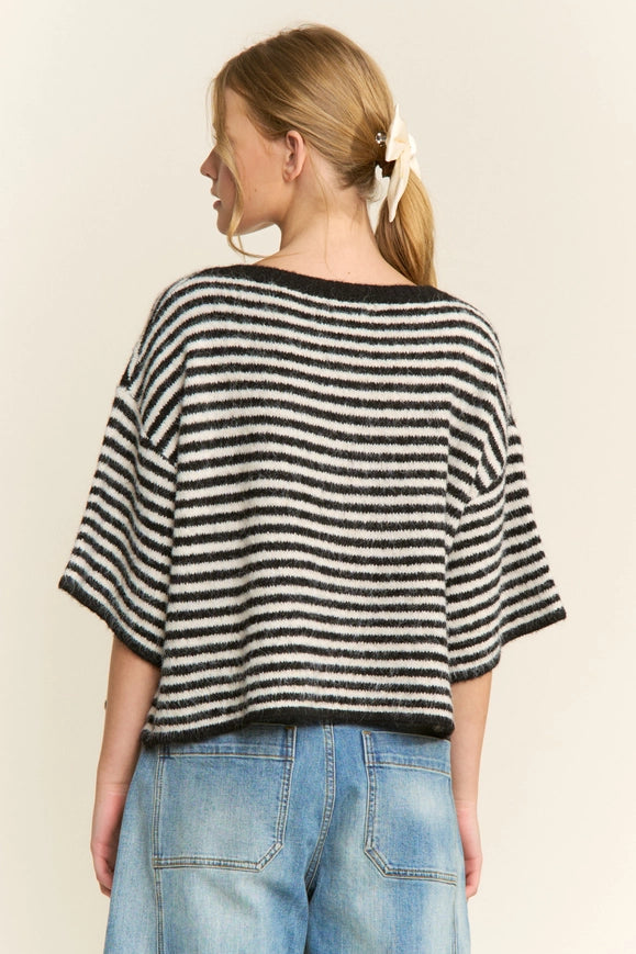 The Penny Cardigan (black/ivory stripe)