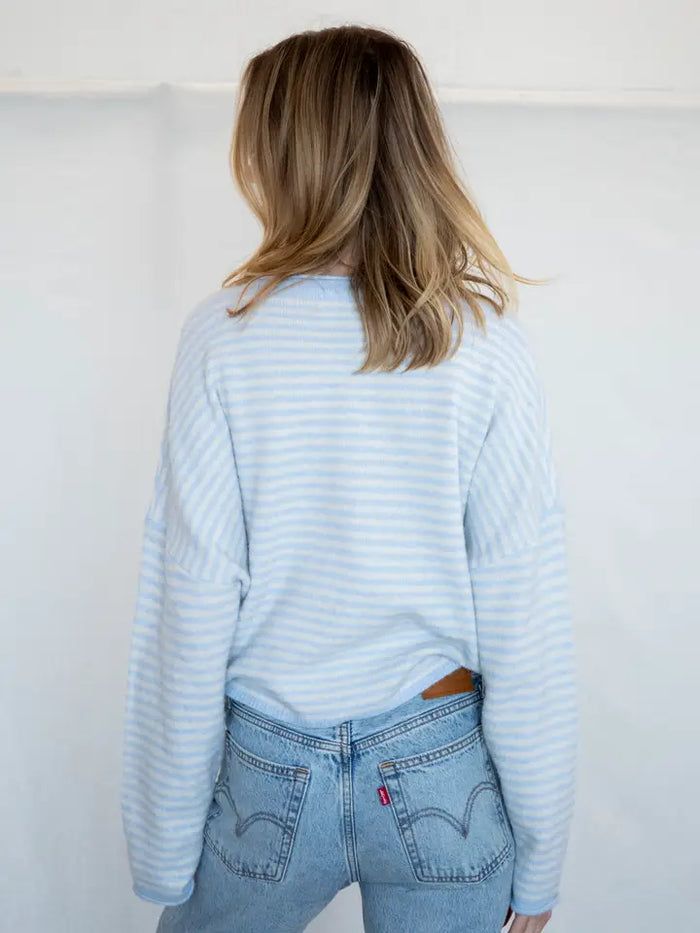The Piper Cardigan (lt blue mini stripe) - GEORGE-MARY'S