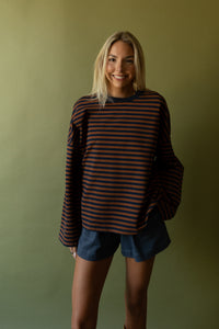The Terry Oversized Striped Tee (brown) - GEORGE-MARY'S