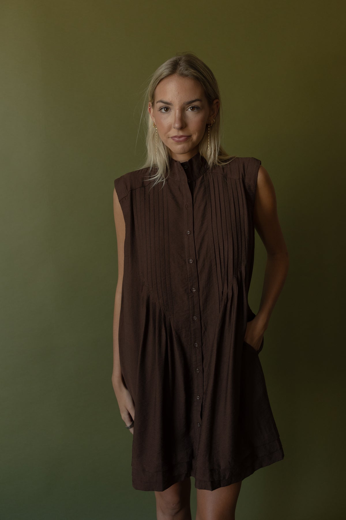 Alder Pleated Mini Dress (brown) - GEORGE-MARY'S