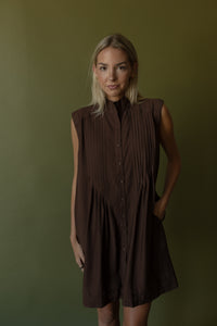 Alder Pleated Mini Dress (brown) - GEORGE-MARY'S